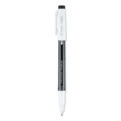 Picture of FriXion Fineliner Erasable Porous Point Pen, Stick, Fine 0.6 mm, Black Ink, Black/White Barrel, Dozen