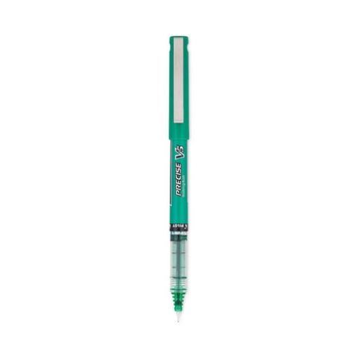 Picture of Precise V5 Roller Ball Pen, Stick, Extra-Fine 0.5 mm, Green Ink, Green/Clear Barrel, Dozen