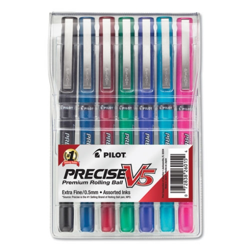 Picture of Precise V5 Roller Ball Pen, Stick, Extra-Fine 0.5 Mm, Assorted Ink And Barrel Colors, 7/pack