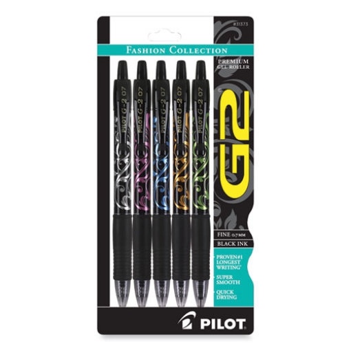 Picture of G2 Fashion Premium Gel Pen, Retractable, Fine 0.7 Mm, Black Ink, Assorted Barrel Colors, 5/pack