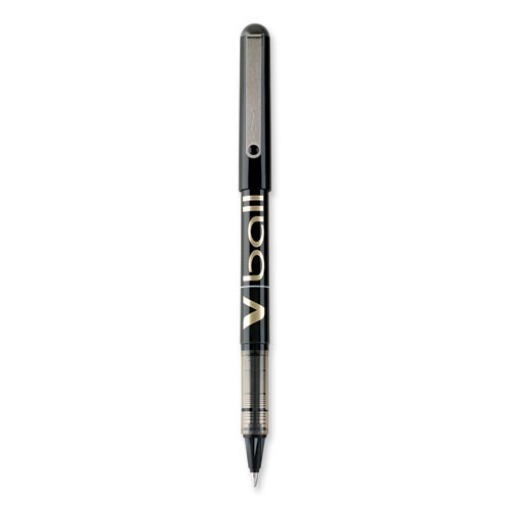 Picture of VBall Liquid Ink Roller Ball Pen, Stick, Fine 0.7 mm, Black Ink, Black/Clear Barrel, Dozen