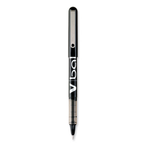 Picture of VBall Liquid Ink Roller Ball Pen, Stick, Extra-Fine 0.5 mm, Black Ink, Black/Clear Barrel, Dozen