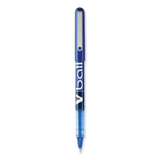 Picture of VBall Liquid Ink Roller Ball Pen, Stick, Extra-Fine 0.5 mm, Blue Ink, Blue/Clear Barrel, Dozen