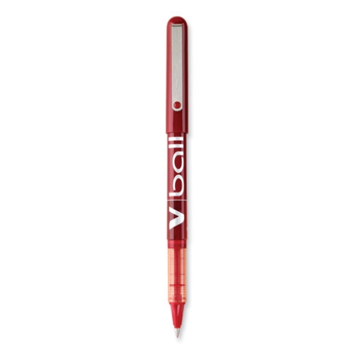 Picture of VBall Liquid Ink Roller Ball Pen, Stick, Extra-Fine 0.5 mm, Red Ink, Red/Clear Barrel, Dozen