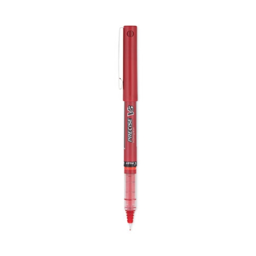 Picture of Precise V5 Roller Ball Pen, Stick, Extra-Fine 0.5 mm, Red Ink, Red/Clear Barrel, Dozen