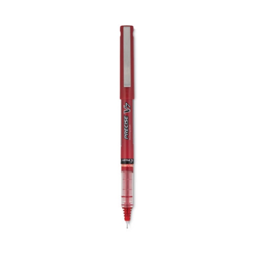 Picture of Precise V7 Roller Ball Pen, Stick, Fine 0.7 mm, Red Ink, Red/Clear Barrel, Dozen