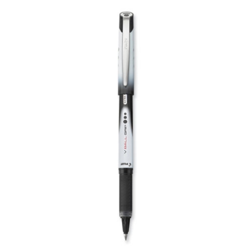 Picture of Vball Grip Liquid Ink Roller Ball Pen, Stick, Extra-Fine 0.5 Mm, Black Ink, Black/white Barrel, Dozen