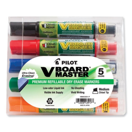 Picture of BeGreen V Board Master Dry Erase Marker, Medium Chisel Tip, Assorted Colors, 5/Pack