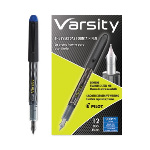 Picture of Varsity Fountain Pen, Medium 1 mm, Blue Ink, Clear/Black/Blue Barrel