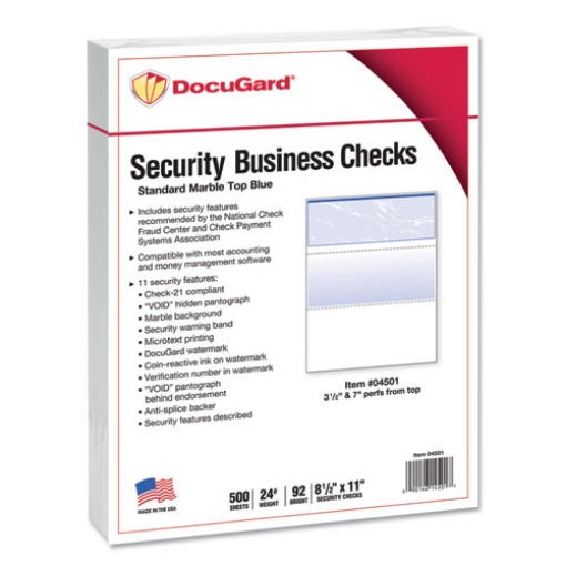 Picture of Security Business Checks, 11 Features, 8.5 X 11, Blue Marble Top, 500/ream