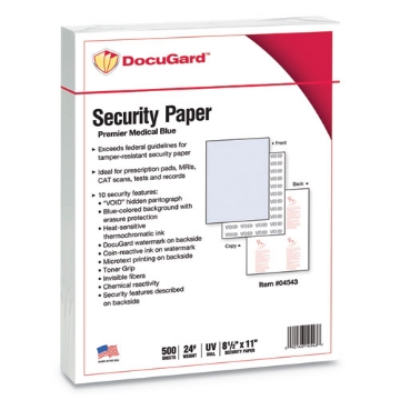 Picture of Medical Security Papers, 24 lb Bond Weight, 8.5 x 11, Blue, 500/Ream