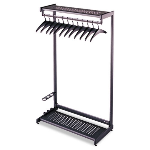 Picture of Single-Side, Garment Rack with Two Shelves, Eight Hangers, Steel, 24w x 18.5d x 61.5h, Black