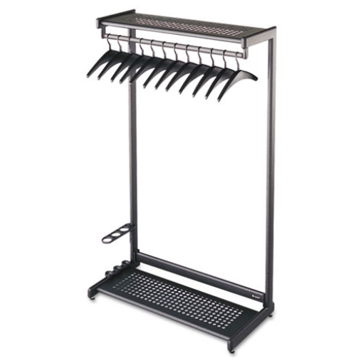 Picture of Single-Sided Rack with Two Shelves, 12 Hangers, Steel, 36w x 18.5d x 61.5h, Black