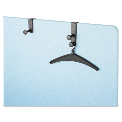 Picture of Two-Post Over-The-Panel Hook with Two Garment Hangers, 1.5" to 3" Panels, Over-the-Door/Over-the-Panel Mount, Black