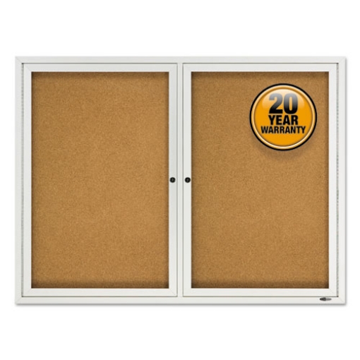 Picture of Enclosed Cork Bulletin Board, Cork/Fiberboard, 48 x 36, Tan Surface, Silver Aluminum Frame