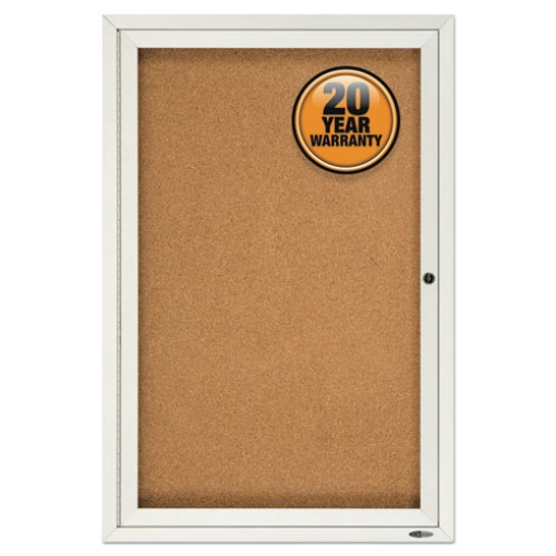 Picture of Enclosed Indoor Cork Bulletin Board with One Hinged Door, 24 x 36, Tan Surface, Silver Aluminum Frame