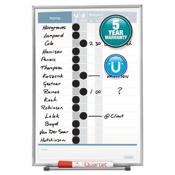 Picture of Matrix Employee In/Out Board, Up to 15 Employees, 11 x 16, White Surface, Silver Aluminum Frame