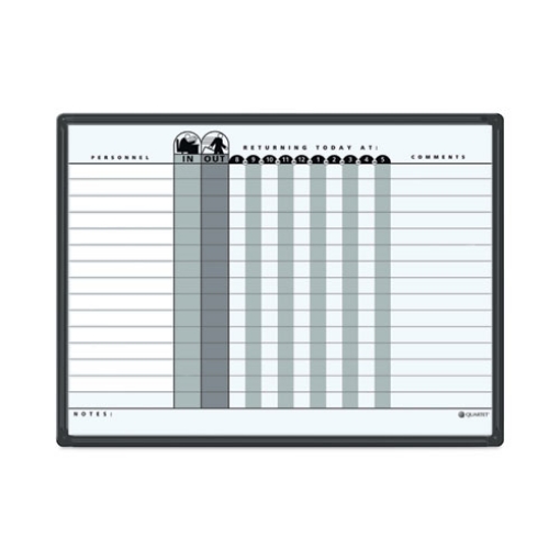 Picture of Employee In/Out Board System, Up to 15 Employees, 24 x 18, Porcelain White/Gray Surface, Black Aluminum Frame