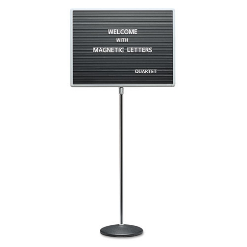 Picture of adjustable single-pedestal magnetic letter board, 24 x 18, black surface, gray aluminum frame
