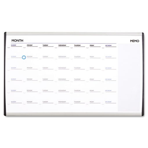 Picture of arc frame cubicle magnetic dry erase calendar, one month format, 30 x 18, white surface, silver aluminum frame