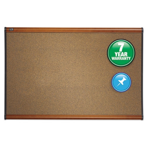 Picture of Prestige Colored Cork Bulletin Board, 36 x 24, Brown Surface, Light Cherry Fiberboard/Plastic Frame