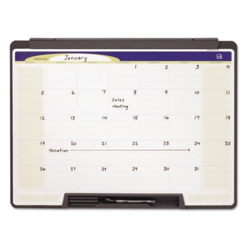 Picture of motion cubicle dry erase monthly calendar, 24 x 18, white surface, black plastic frame