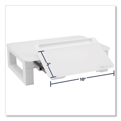 Picture of Adjustable Height Desktop Glass Monitor Riser With Dry-Erase Board, 14 X 10.25 X 2.5 To 5.25, White, Supports 100 Lb