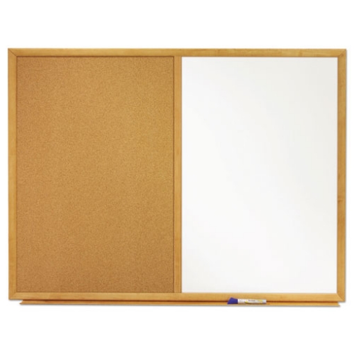 Picture of Bulletin/Dry-Erase Board, Melamine/Cork, 36 x 24, Brown/White Surface, Oak Finish Frame