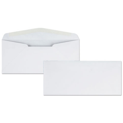 Picture of Business Envelope, #10, Commercial Flap, Diagonal Seam, Gummed Closure, 24 lb Bond Weight Paper, 4.13 x 9.5, White, 500/Box