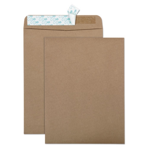 Picture of Recycled Brown Kraft Redi-Strip Envelope, #10 1/2, Cheese Blade Flap, Redi-Strip Closure, 9 x 12, Brown Kraft, 100/Box