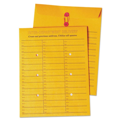 Picture of Brown Kraft String/button Box-Style Interoffice Envelope, #97, Two-Sided Three-Column Format, 10 X 13, Brown Kraft, 100/box