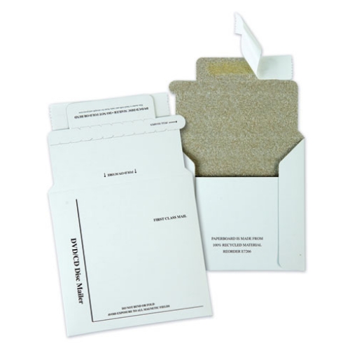 Picture of Disk/CD Foam-Lined Mailers for CDs/DVDs, Square Flap, Redi-Strip Adhesive Closure, 5.13 x 5, White, 25/Box
