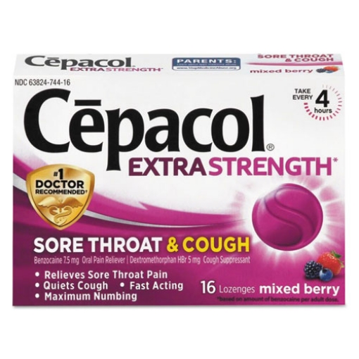 Picture of Sore Throat And Cough Lozenges, Mixed Berry, 16/pack, 24 Packs/carton