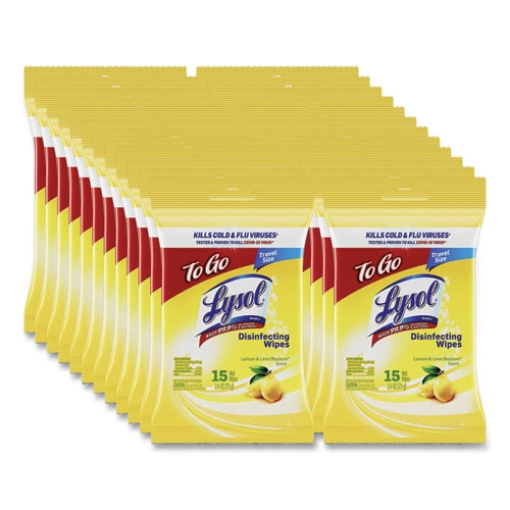 Picture of Disinfecting Wipes Flatpacks, 1-Ply, 6.69 x 7.87, Lemon and Lime Blossom, White, 15 Wipes/Flat Pack, 24 Flat Packs/Carton