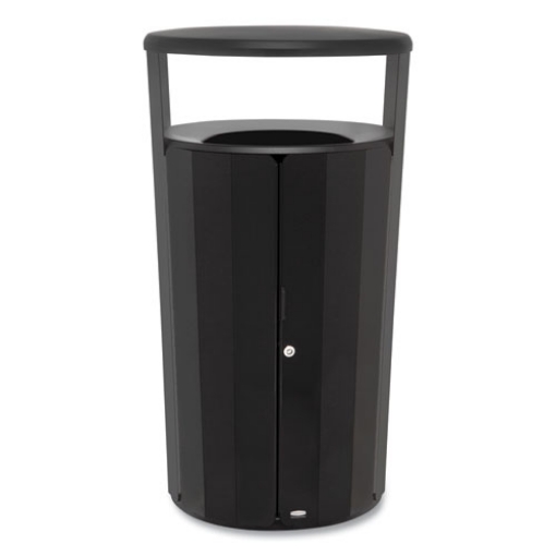 Picture of RESIST Round Waste Container, 33 gal, Metal, Black