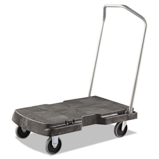 Picture of triple trolley platform truck with angled-loop handle, 500 lb capacity, 20.5 x 32.5 x 35, black