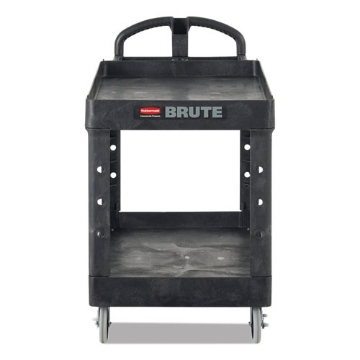 Picture of Heavy-Duty Utility Cart with Lipped Shelves, Plastic, 2 Shelves, 750 lb Capacity, 25.25" x 54" x 39.25", Black
