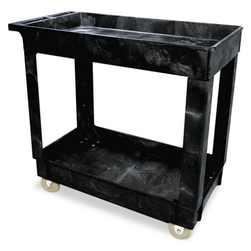 Picture of Service/Utility Carts, Plastic, 2 Shelves, 500 lb Capacity, 34.13" x 17.38" x 32.38", Black