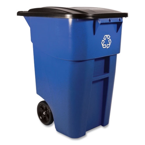 Picture of square brute recycling rollout container, 50 gal, plastic, blue