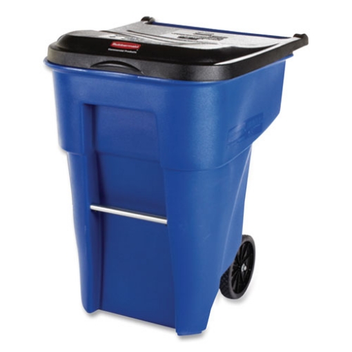 Picture of square brute rollout container, 50 gal, molded plastic, blue