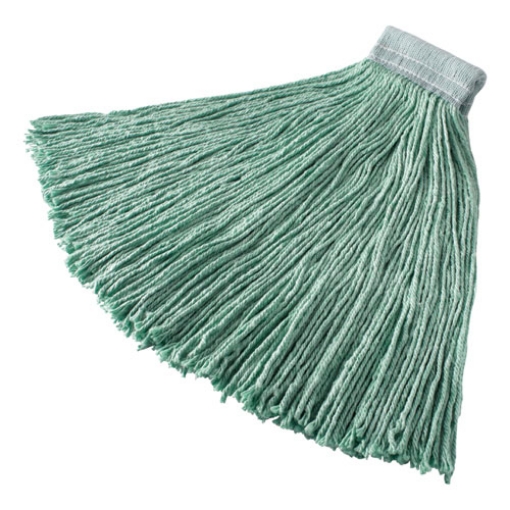 Picture of Non-Launderable Cotton/synthetic Cut-End Wet Mop Heads, 24 Oz, Green, 5" White Headband