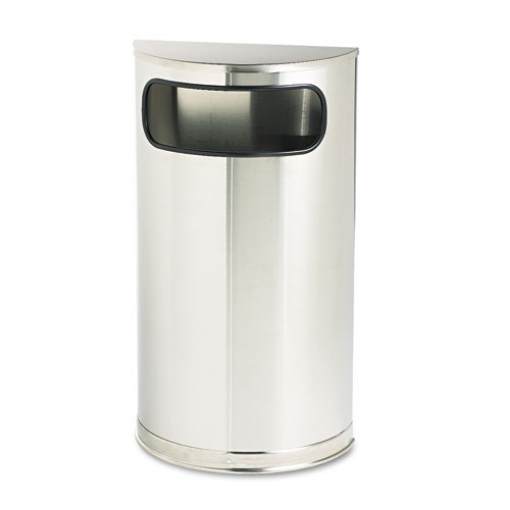 Picture of european and metallic series half-round waste receptacle, 9 gal, steel, satin stainless