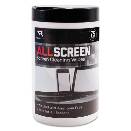 Picture of AllScreen Screen Cleaning Wipes, 1-Ply, 6 x 6, Unscented, White, 75/Tub