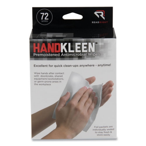 Picture of HandKleen Premoistened Antibacterial Wipes, 7 x 5, Foil Packet, Unscented, White, 72/Box
