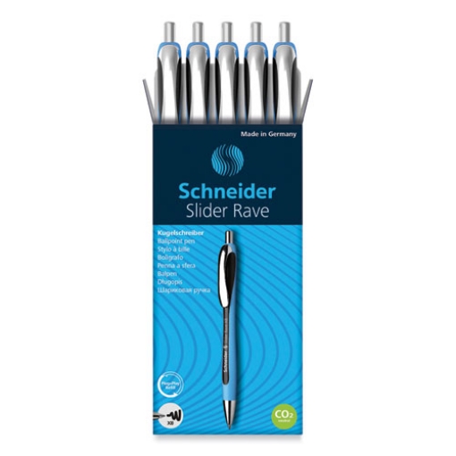 Picture of SLIDER RAVE XB BALLPOINT PEN, RETRACTABLE, EXTRA-BOLD 1.4 MM, BLACK INK, BLACK/LIGHT BLUE BARREL