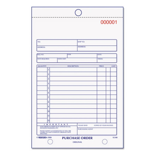 Picture of Purchase Order Book, 12 Lines, Two-Part Carbonless, 5.5 x 7.88, 50 Forms Total