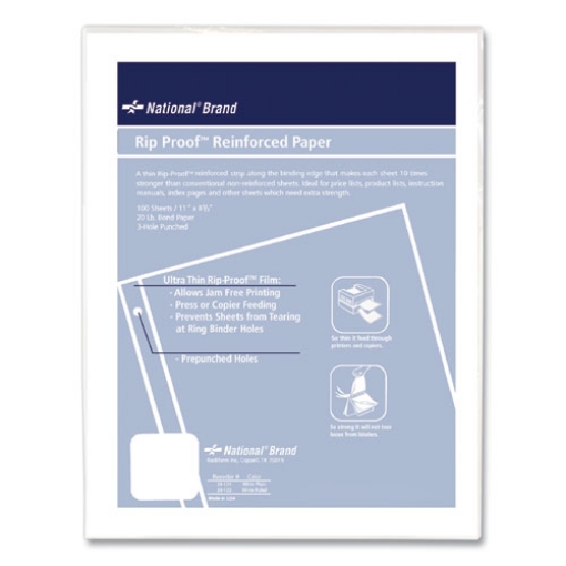 Picture of Rip Proof Reinforced Filler Paper, 3-Hole, 8.5 X 11, Unruled, 100/pack