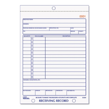 Picture of Receiving Record Book, Three-Part Carbonless, 5.56 x 7.94, 50 Forms Total