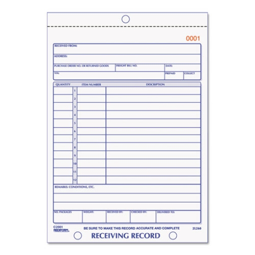 Picture of Receiving Record Book, Three-Part Carbonless, 5.56 x 7.94, 50 Forms Total