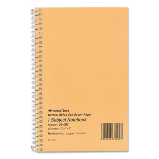 Picture of Single-Subject Wirebound Notebooks, Narrow Rule, Brown Paperboard Cover, (80) 7.75 x 5 Sheets